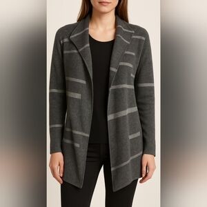 Tahari Women's Grey Open Front 100% 2 PLY CASHMERE Cardigan Pockets Swea…